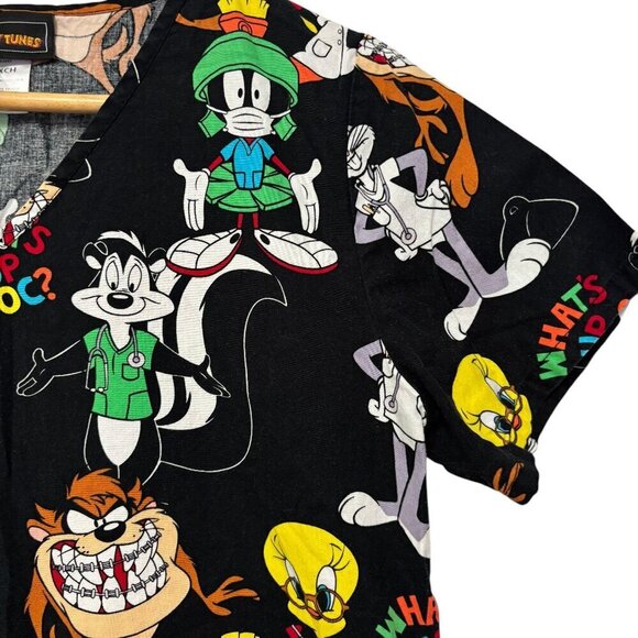 Looney Tunes Scrub Top Size XS Two Pocket Taz with Braces Tweety Sylvester - Picture 4 of 5